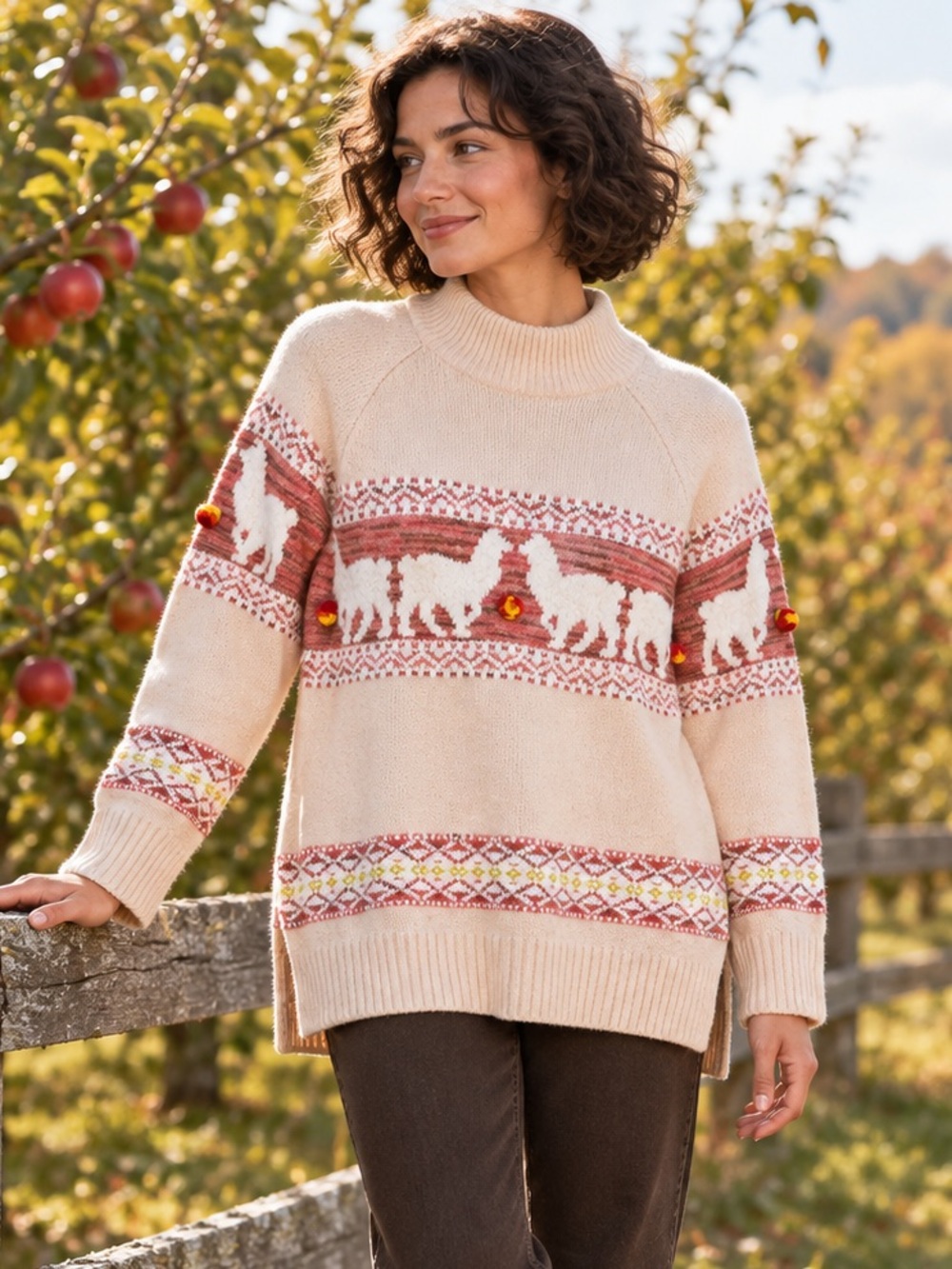 Anthropologie Aimee Pommed Alpaca Sweater XS Peach Fair Isle